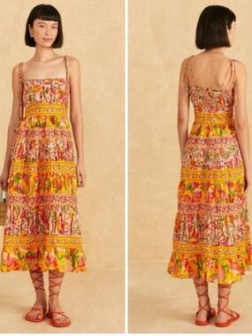 FARM Rio Fruits Paradise Cotton Midi Dress In Multi Size M